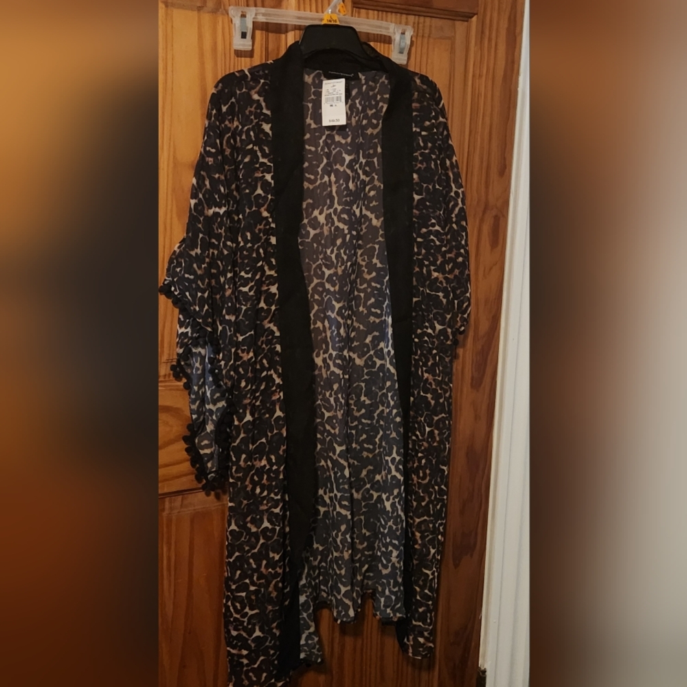 Ashley Stewart Black and Brown Animal Print Cape